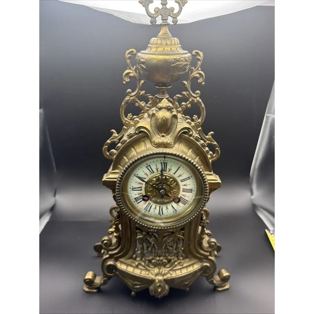 Antique Louis XV Style Cast Brass Mantel Clock 18